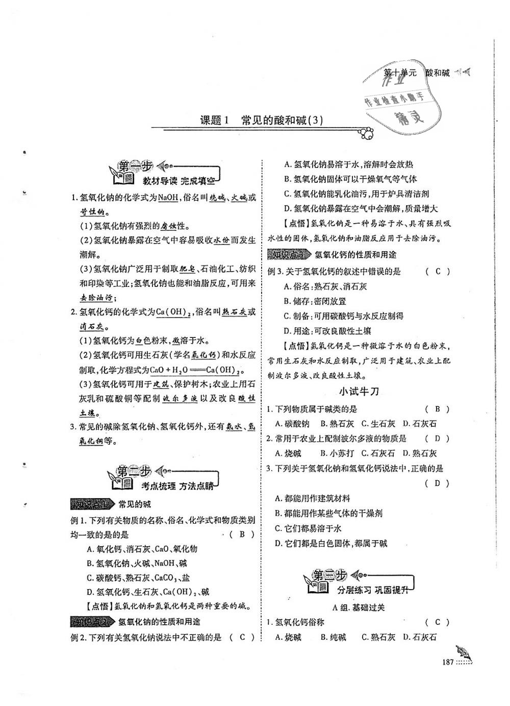 2018年蓉城优课堂给力A加九年级化学全一册人教版 第187页