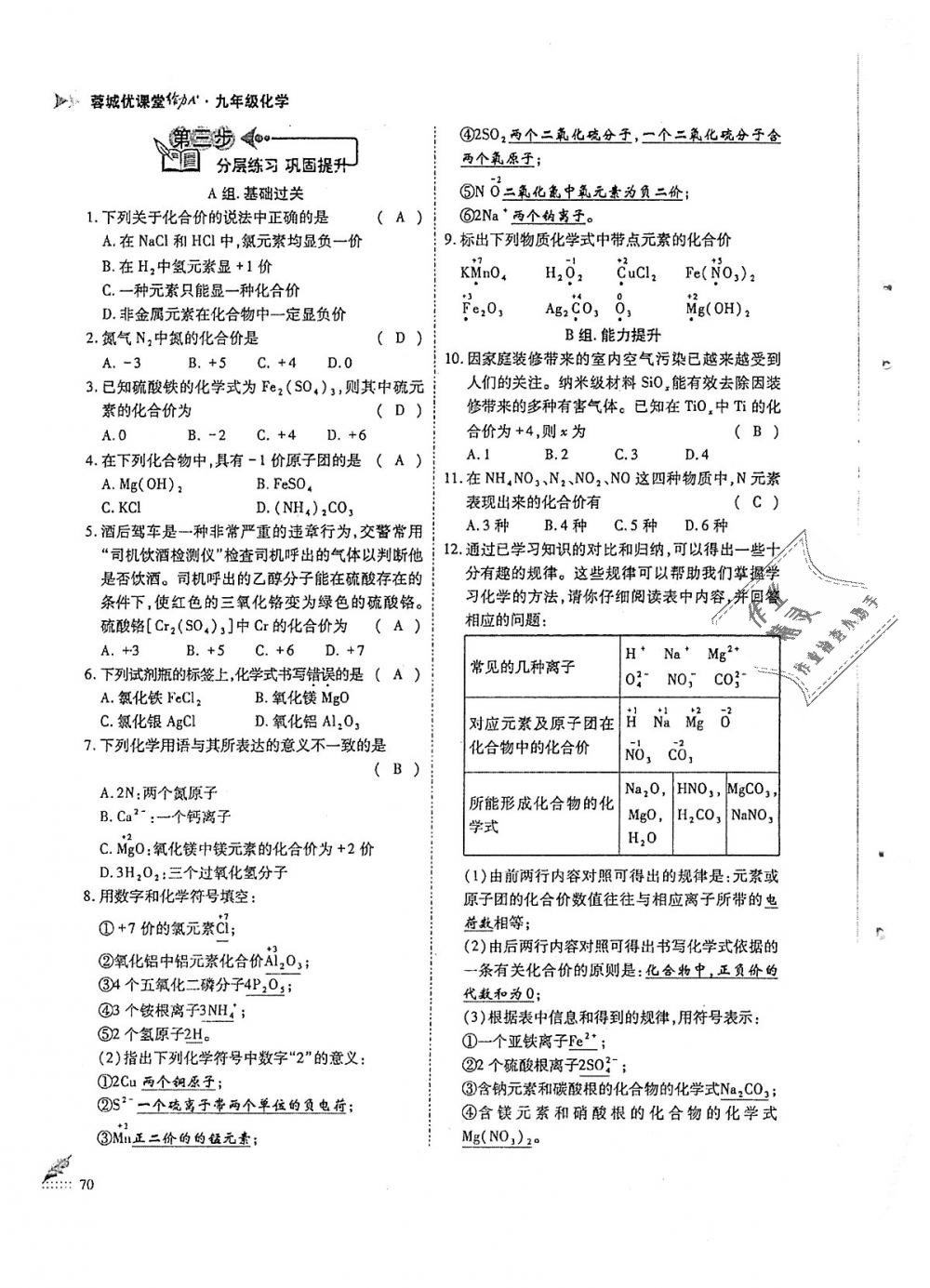 2018年蓉城优课堂给力A加九年级化学全一册人教版 第70页