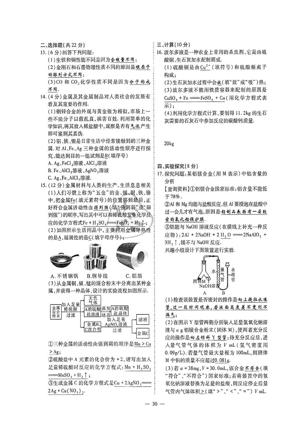 2018年蓉城优课堂给力A加九年级化学全一册人教版 第256页