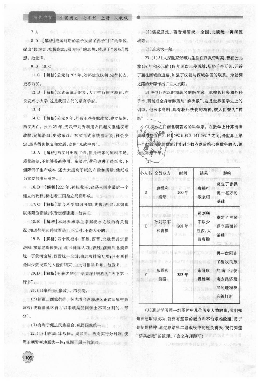 2018年績優(yōu)學(xué)案七年級(jí)中國歷史上冊(cè)人教版 第16頁