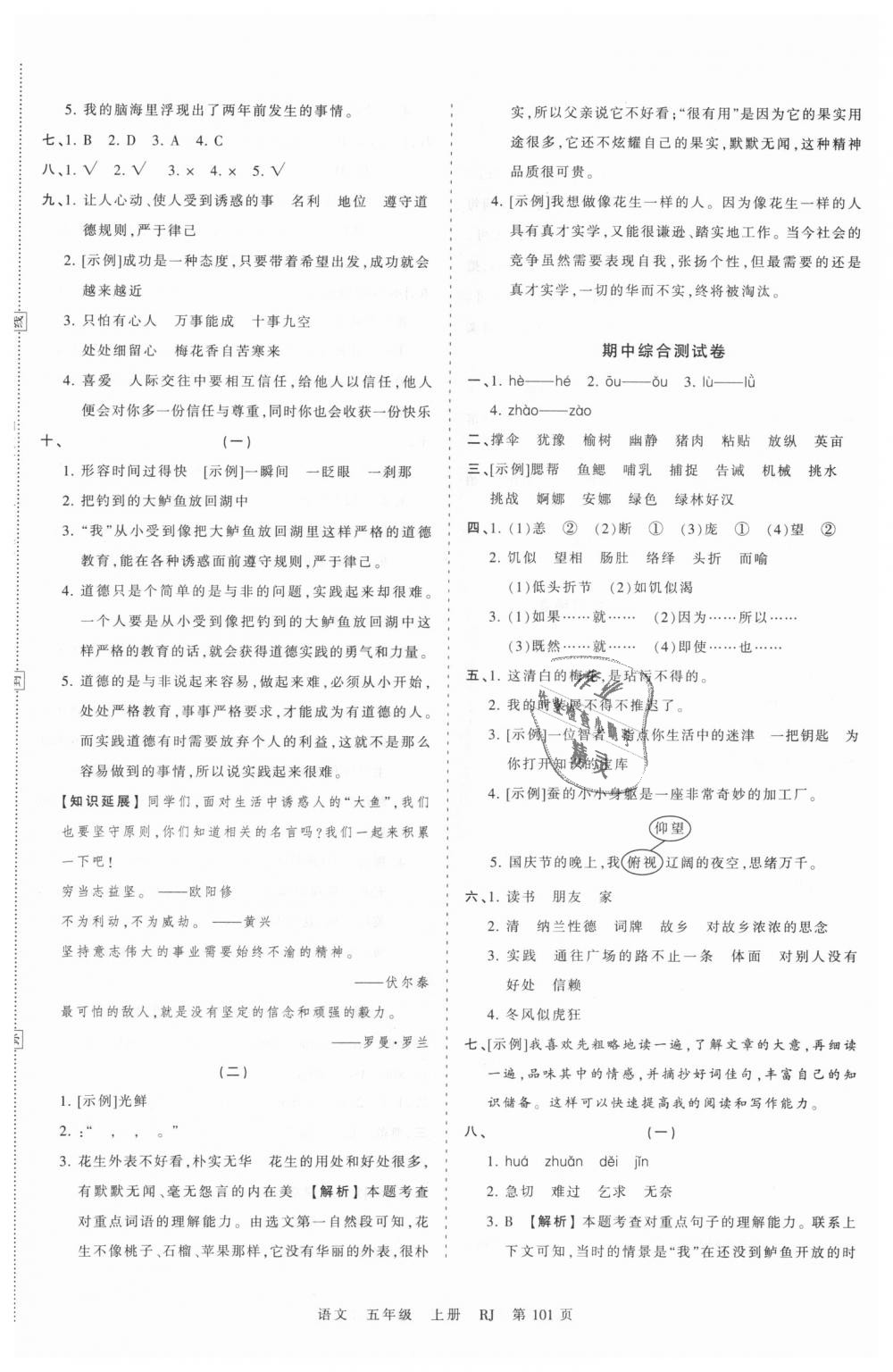 2018年王朝霞考點(diǎn)梳理時(shí)習(xí)卷五年級(jí)語(yǔ)文上冊(cè)人教版 第5頁(yè)