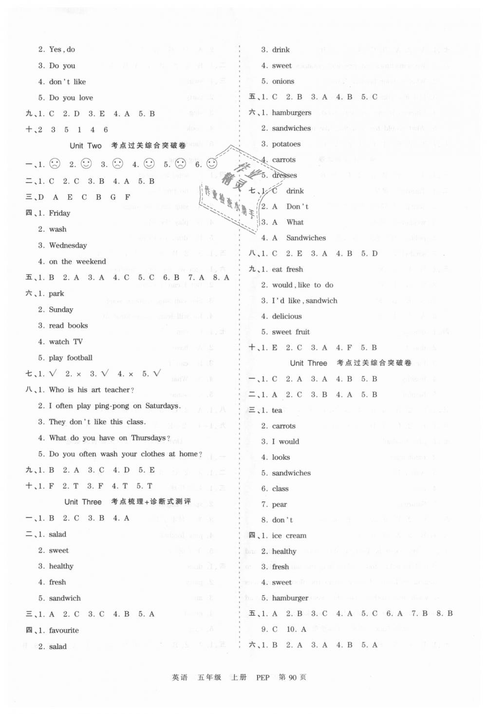 2018年王朝霞考點(diǎn)梳理時(shí)習(xí)卷五年級英語上冊人教PEP版 第2頁