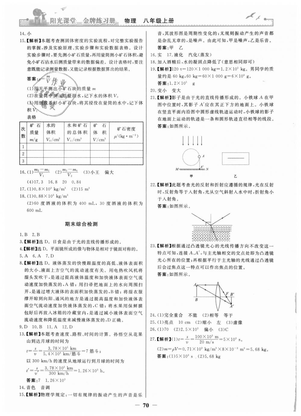 2018年阳光课堂金牌练习册八年级物理上册人教版 第22页