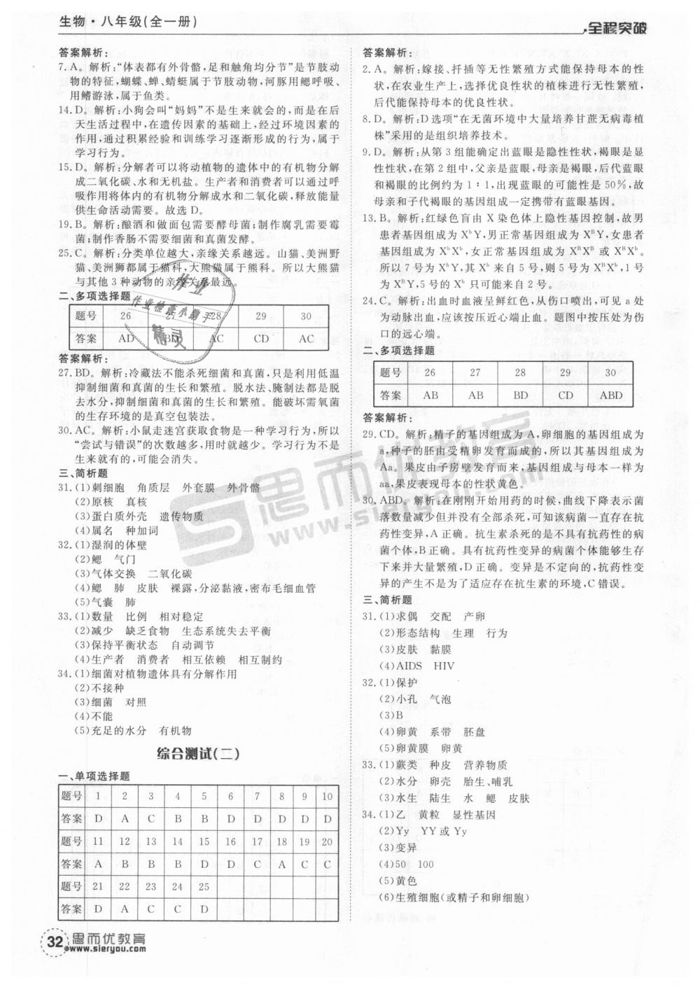 2018年全程突破八年級生物全一冊人教版 第32頁