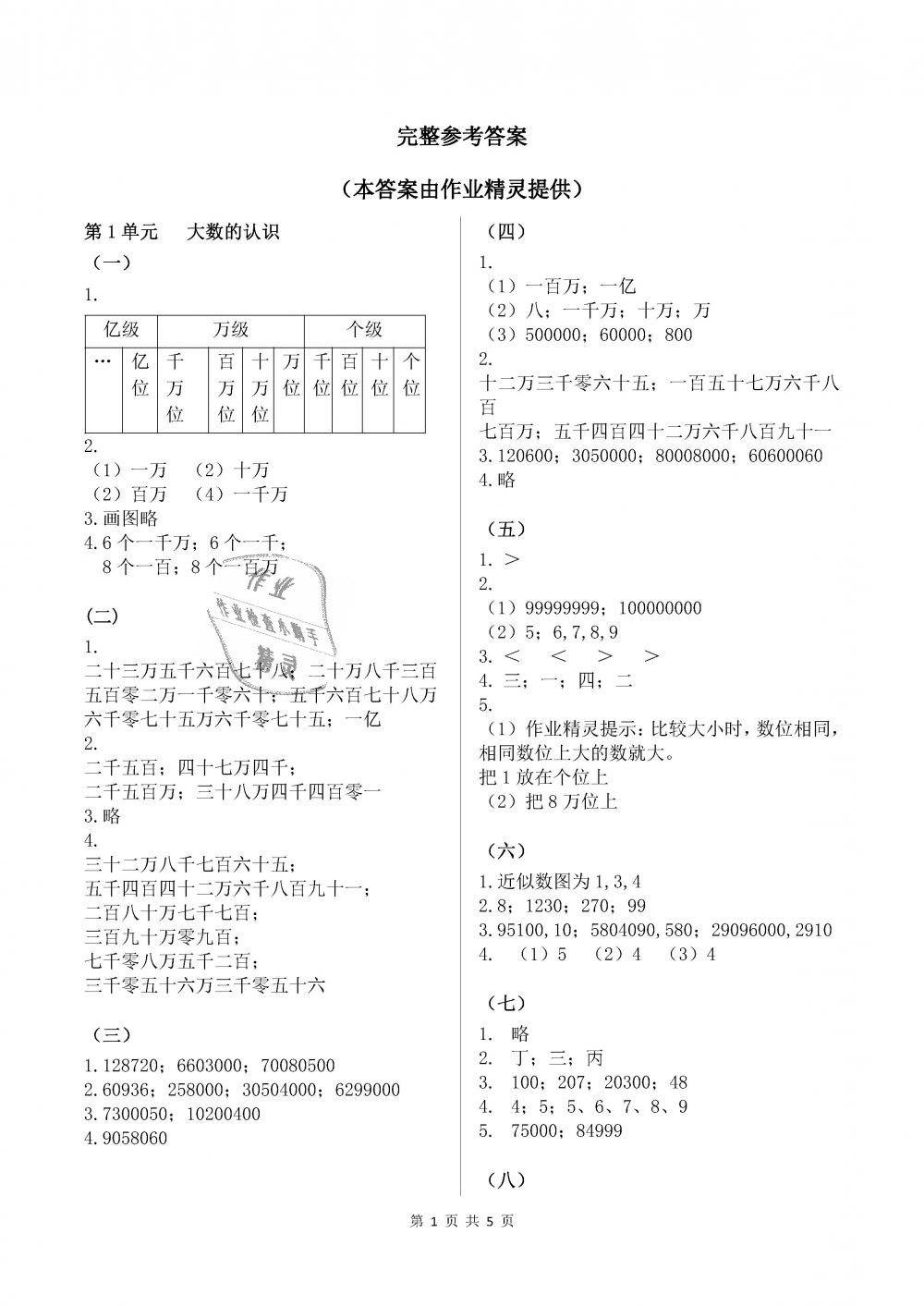 2018年數(shù)學(xué)作業(yè)本四年級上冊人教版浙江教育出版社 第1頁