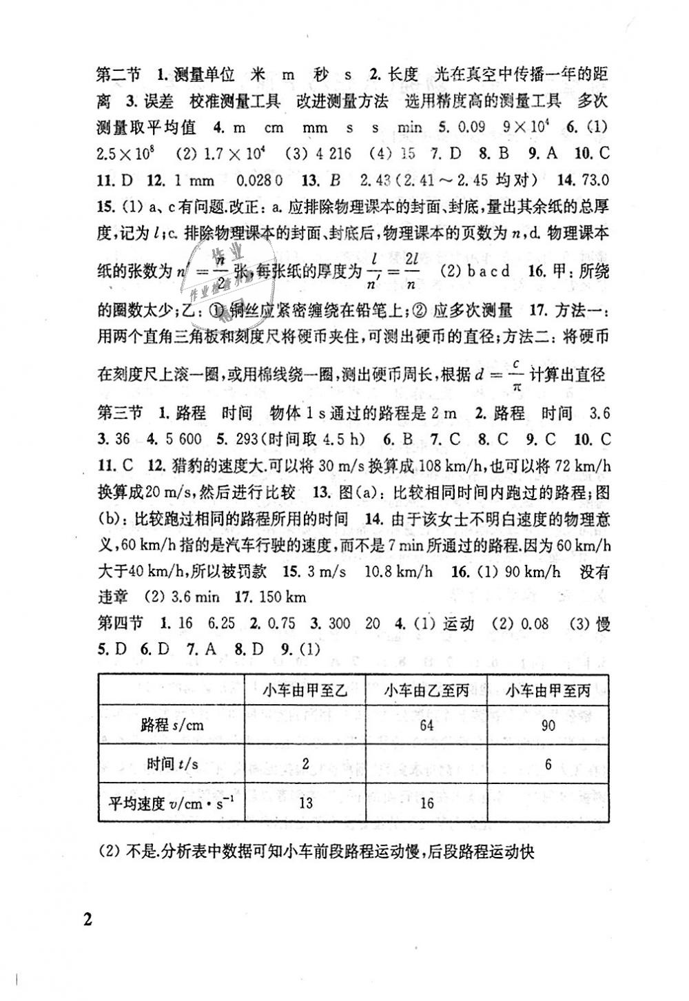 2018年配套練習冊八年級物理上冊人教版人民教育出版社 第2頁