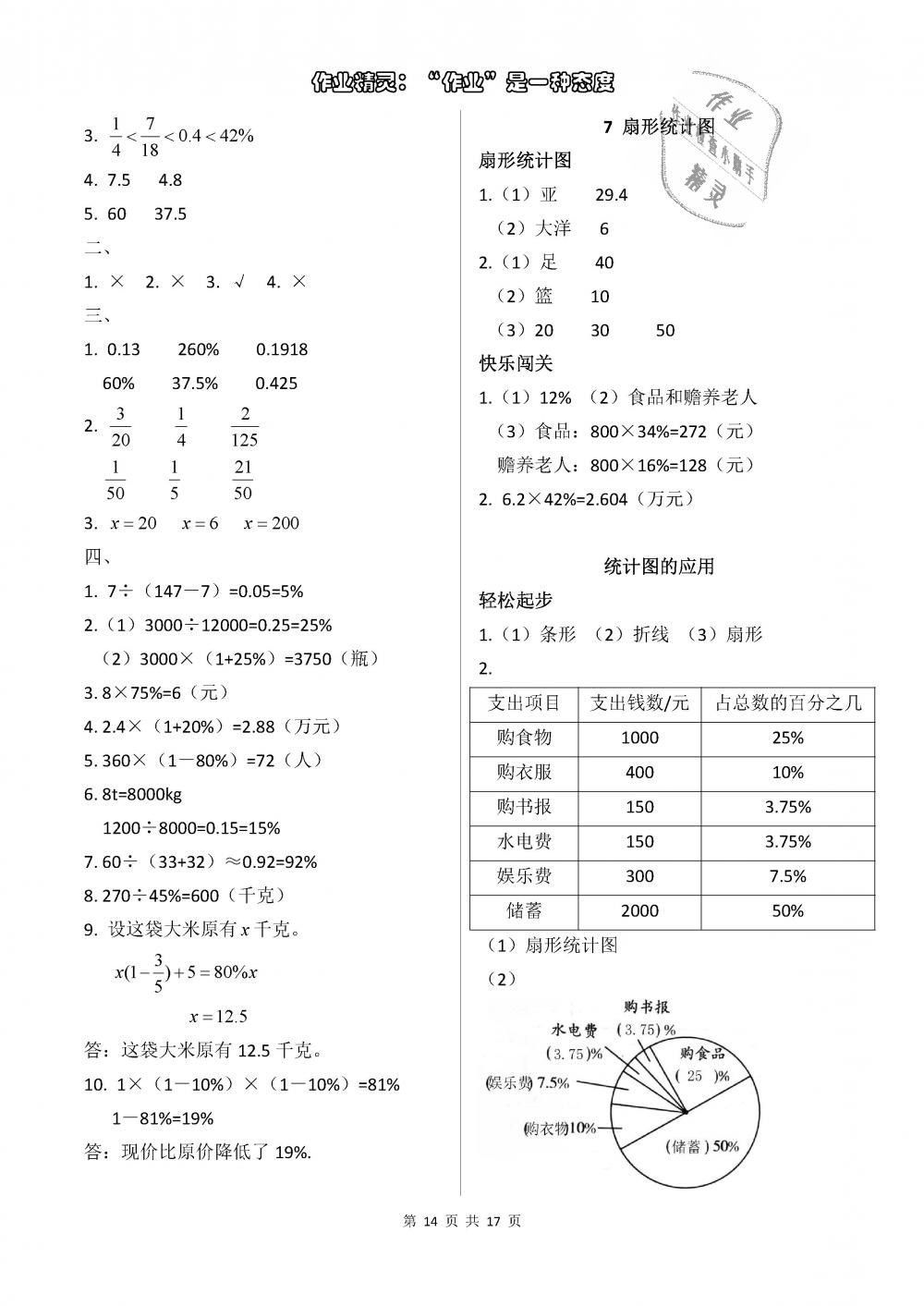 2018年配套練習(xí)冊六年級數(shù)學(xué)上冊人教版人民教育出版社 第14頁