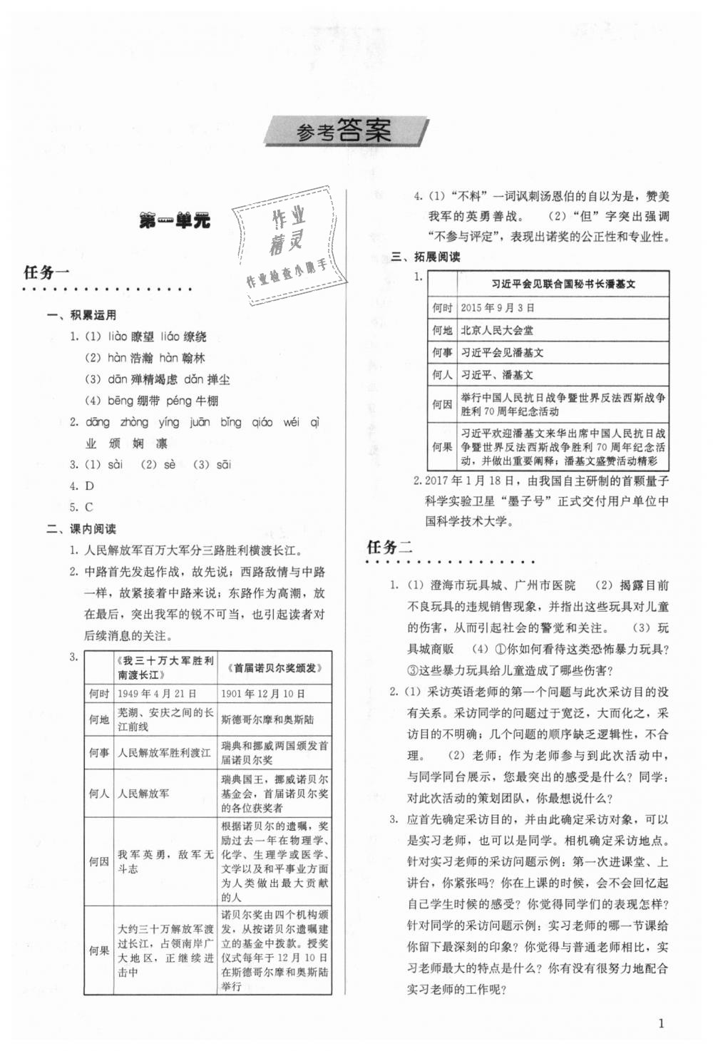 2018年補充習題八年級語文上冊人教版人民教育出版社 第1頁