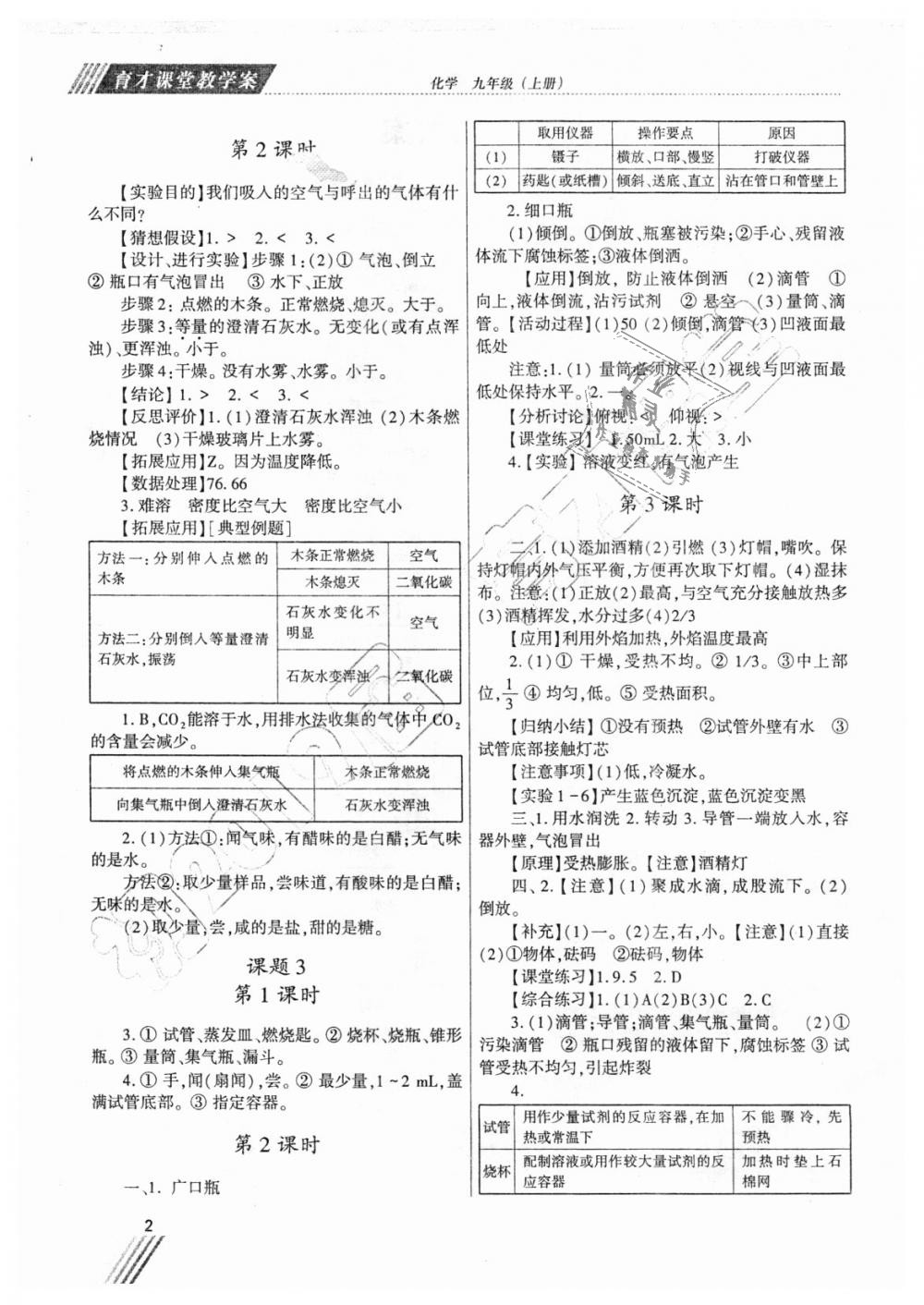 2018年育才课堂教学案九年级化学上册人教版 第2页