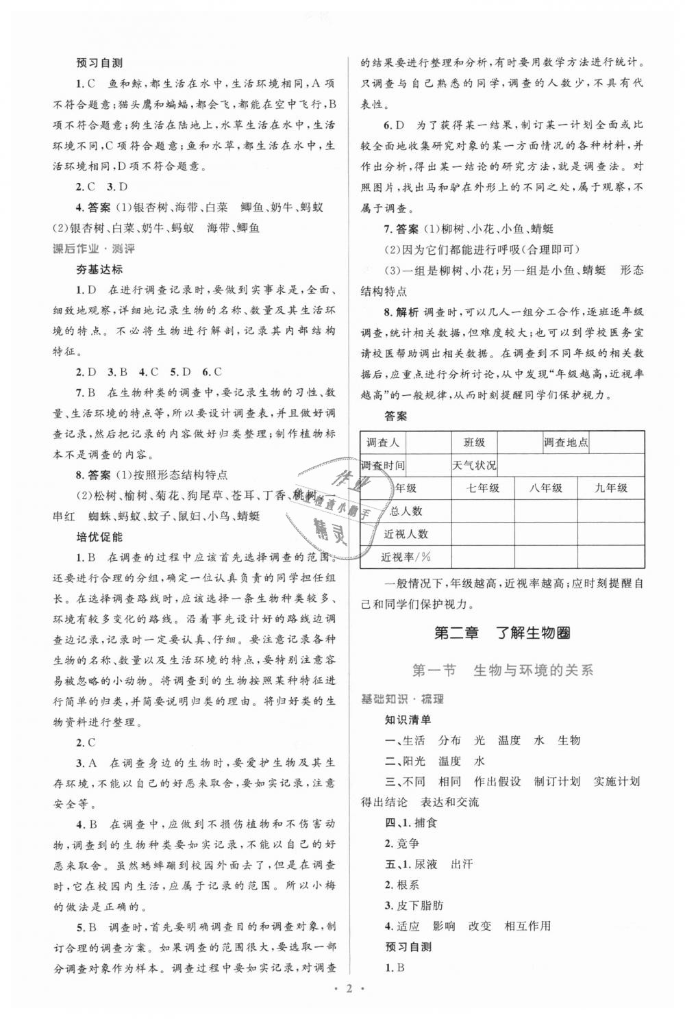 2018年人教金學(xué)典同步解析與測評學(xué)考練七年級生物學(xué)上冊人教版 第2頁