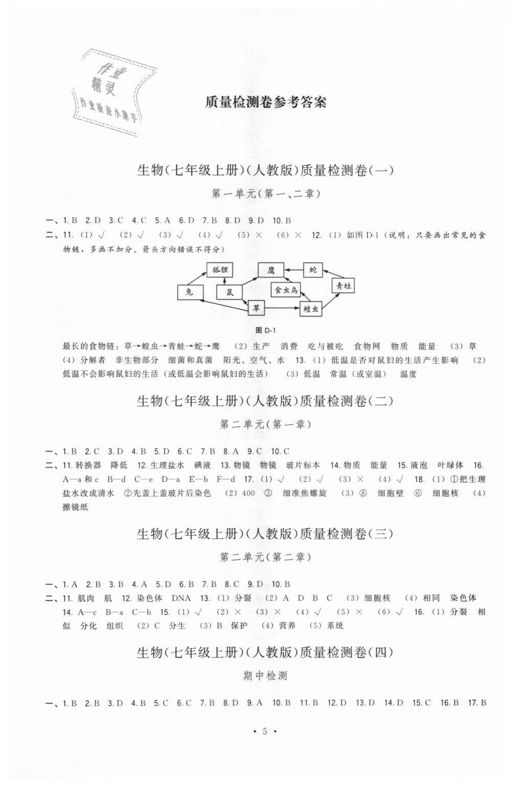 2018年顶尖课课练七年级生物上册人教版 第5页