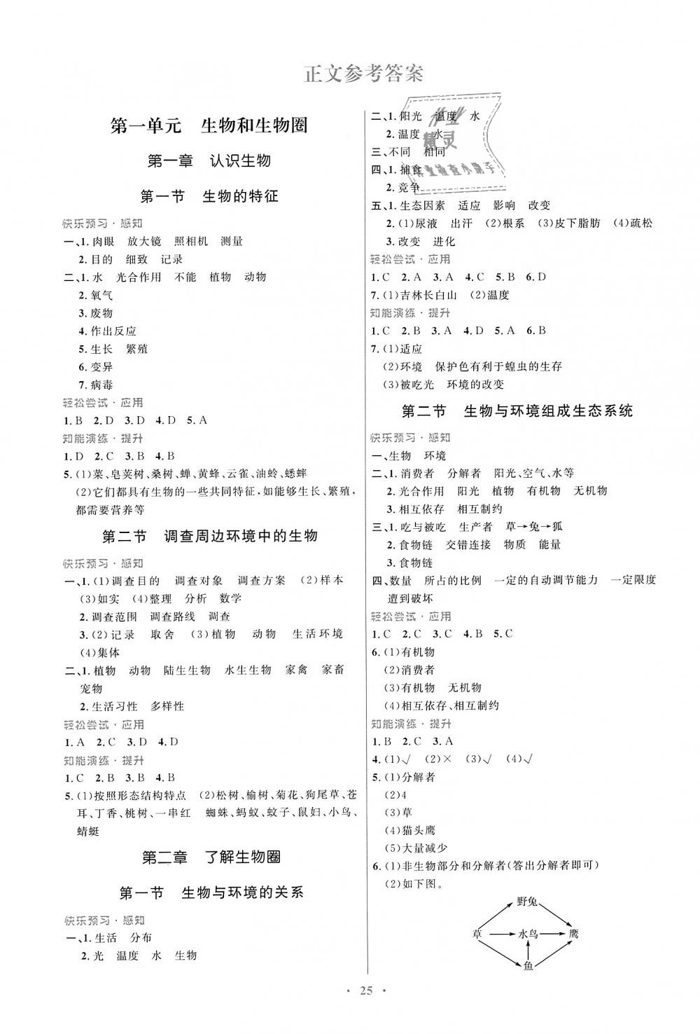 2018年初中同步测控优化设计七年级生物学上册人教版福建专版 第1页