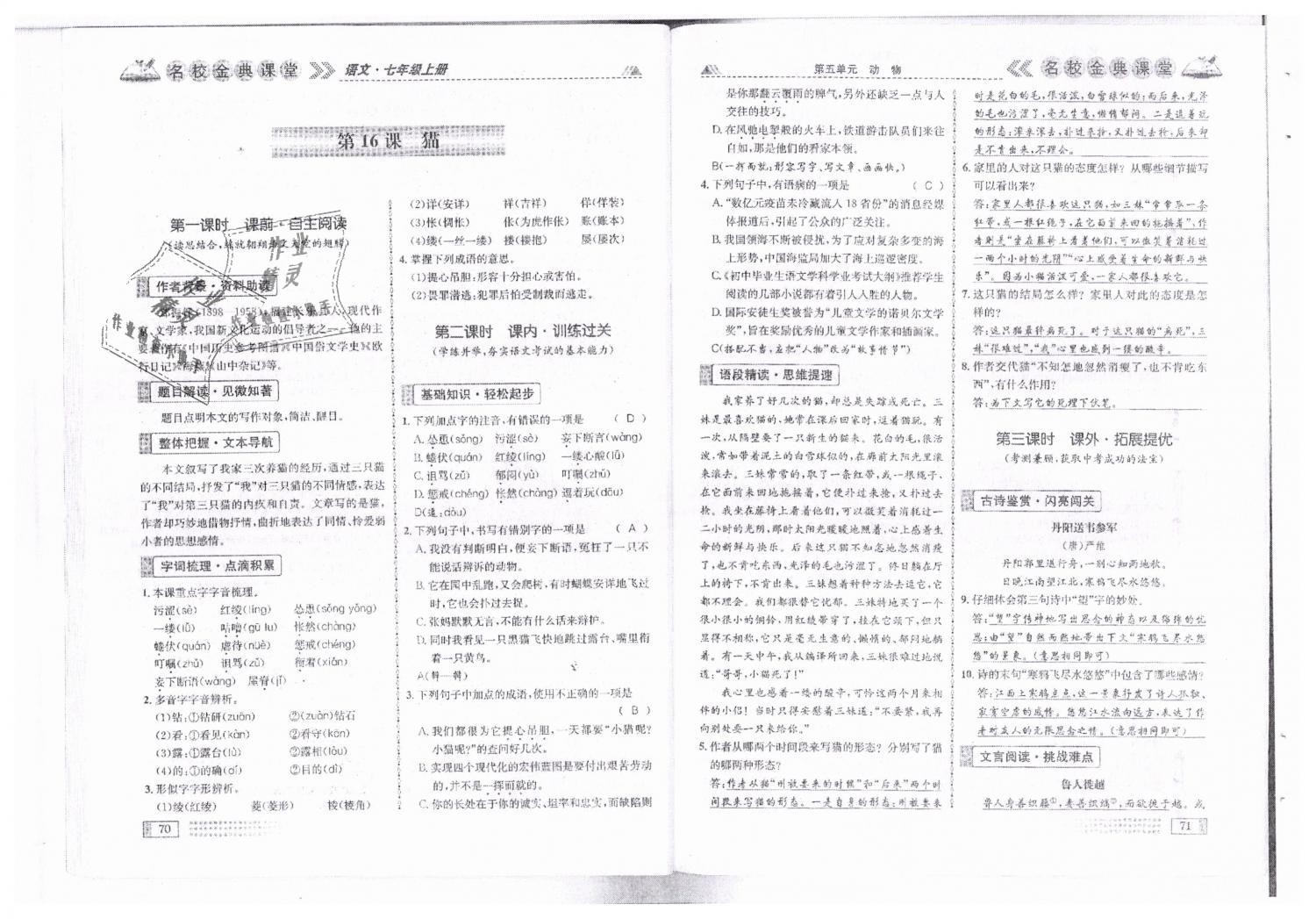 2018年名校金典课堂七年级语文上册人教版成都专版 第36页