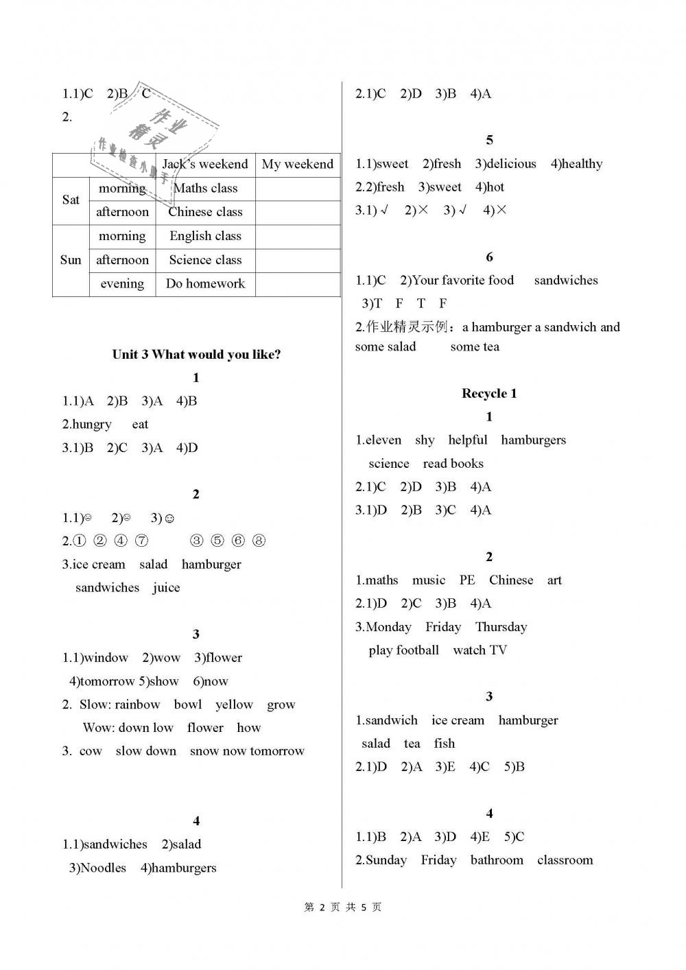 2018年英語作業(yè)本五年級上冊人教版浙江教育出版社 第2頁