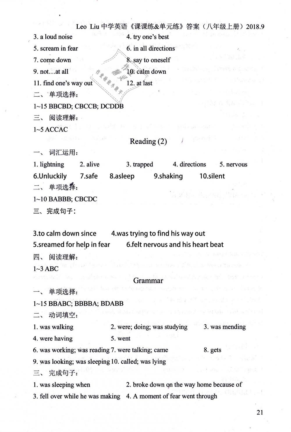 2018年LeoLiu中学英语课课练单元练八年级英语上册译林版 第21页