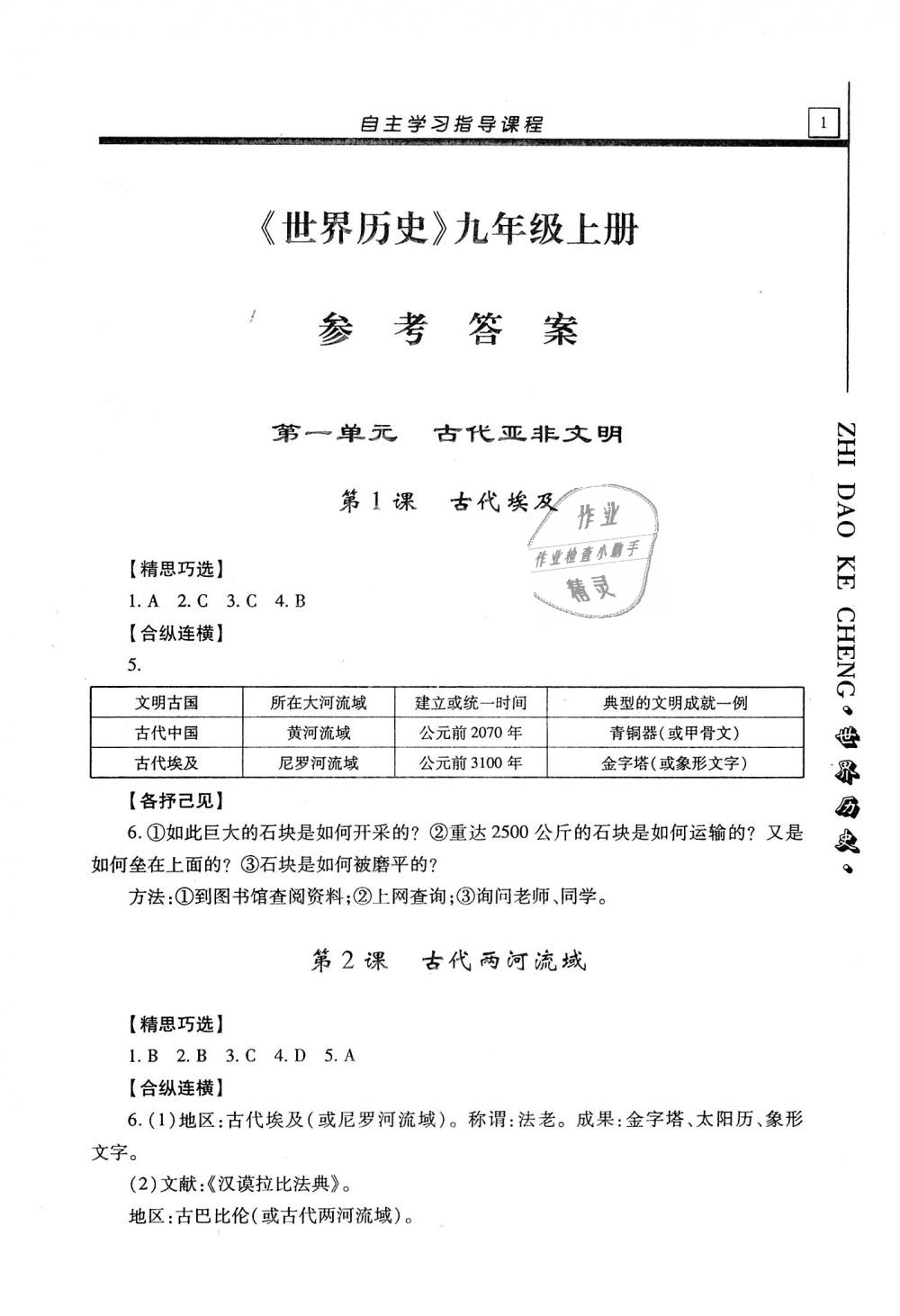 2018年自主学习指导课程九年级世界历史上册 第1页