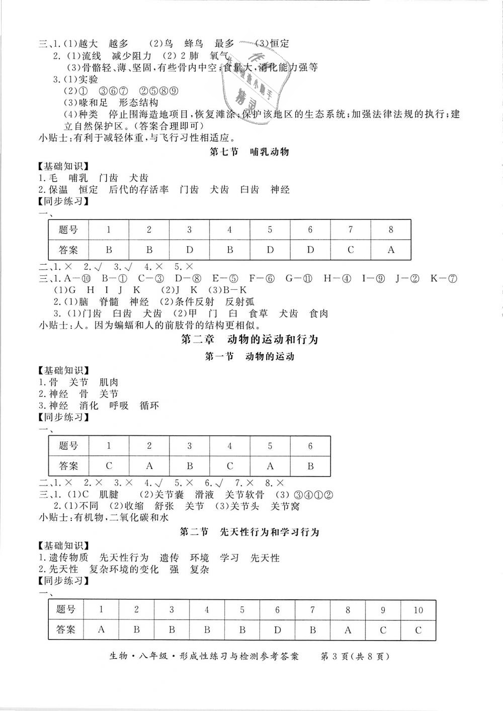 2018年新課標(biāo)形成性練習(xí)與檢測(cè)八年級(jí)生物上冊(cè) 第3頁(yè)