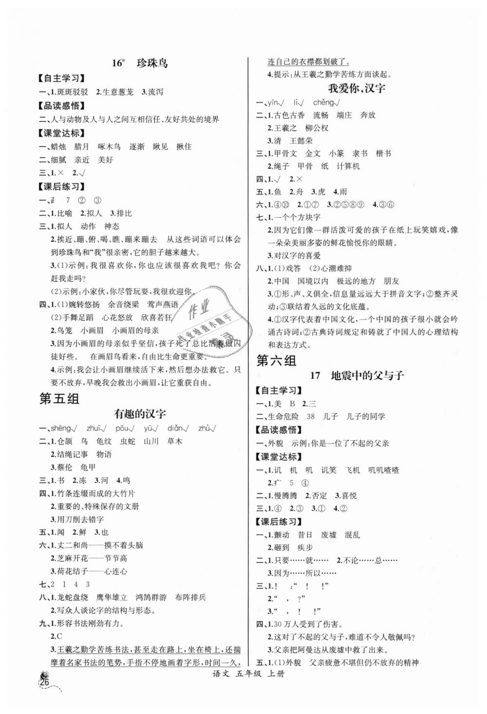 2018年同步導(dǎo)學(xué)案課時(shí)練五年級語文上冊人教版河北專版 第6頁