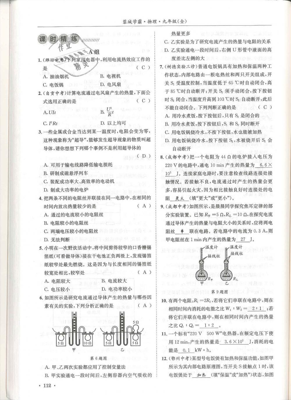 2018年蓉城學霸九年級物理全一冊教科版 第112頁