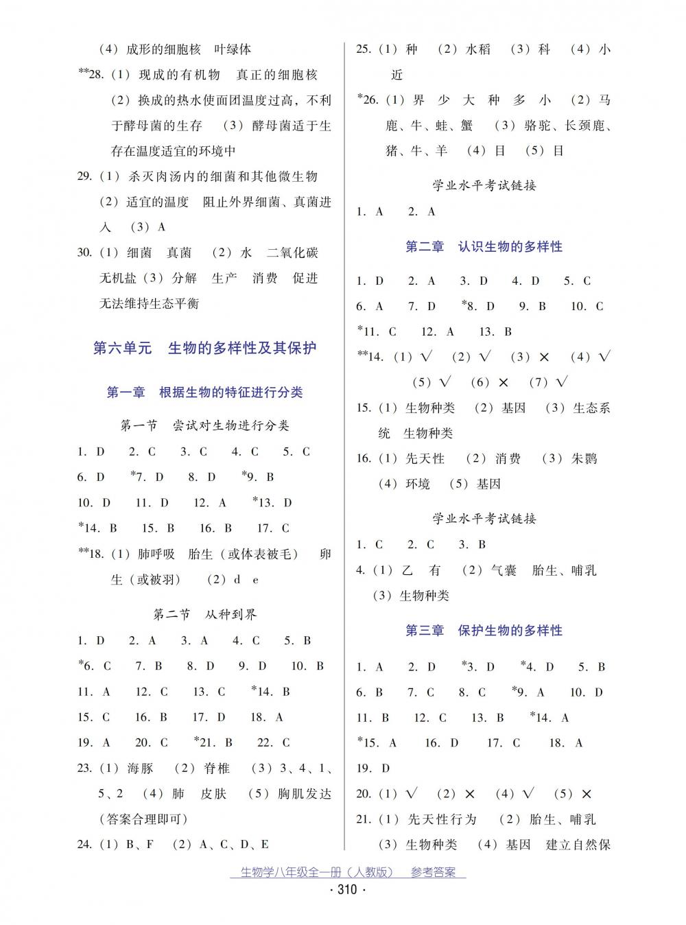 2018秋云南省標準教輔優(yōu)佳學案生物學八年級全一冊_答案人教版 第6頁