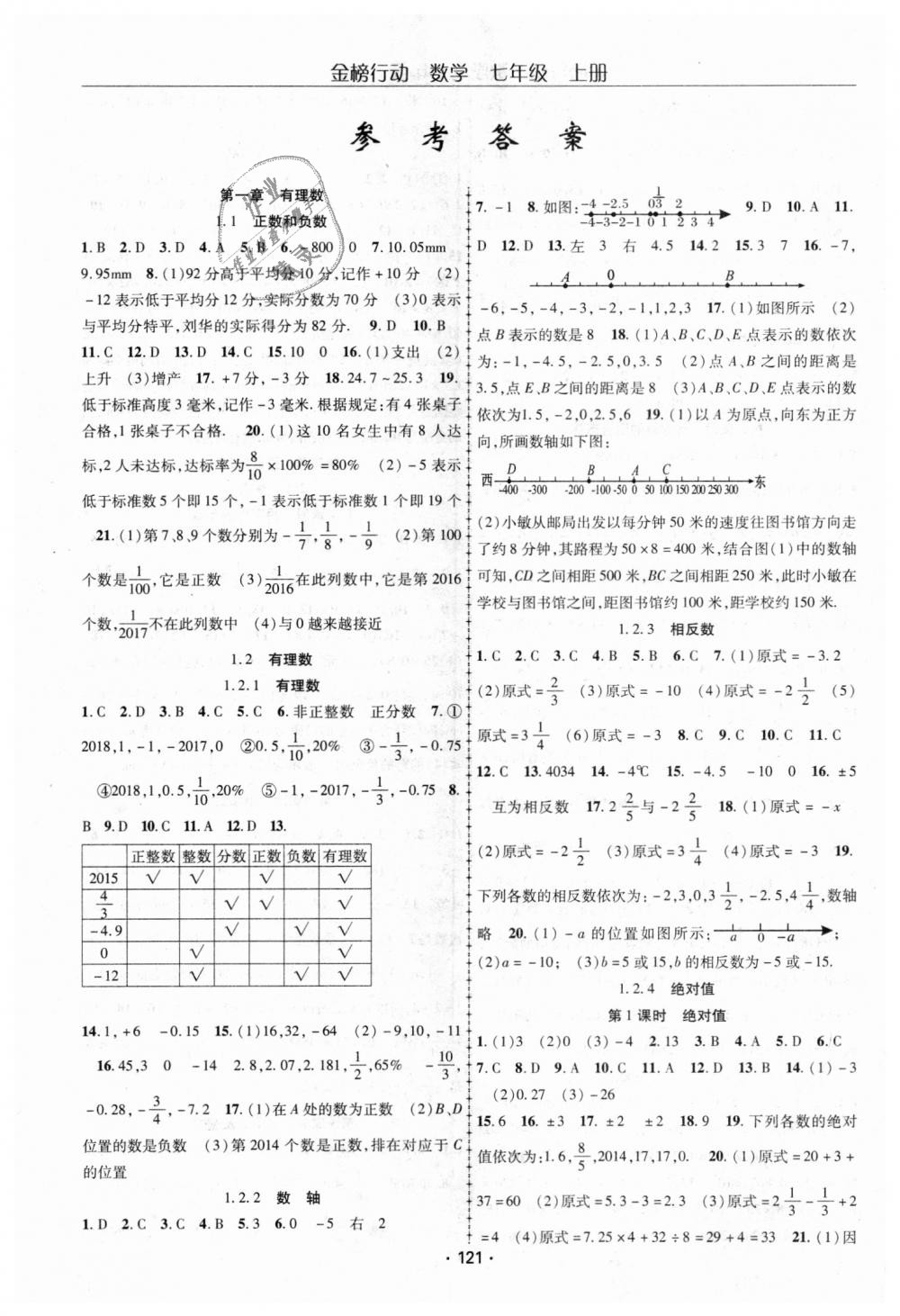 2018年金榜行动课时导学案七年级数学上册人教版 第1页