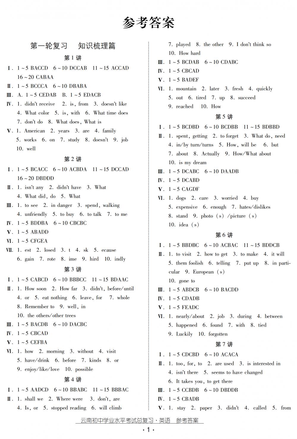 2018秋云南初中學(xué)業(yè)水平考試總復(fù)習(xí)英語 第1頁(yè)