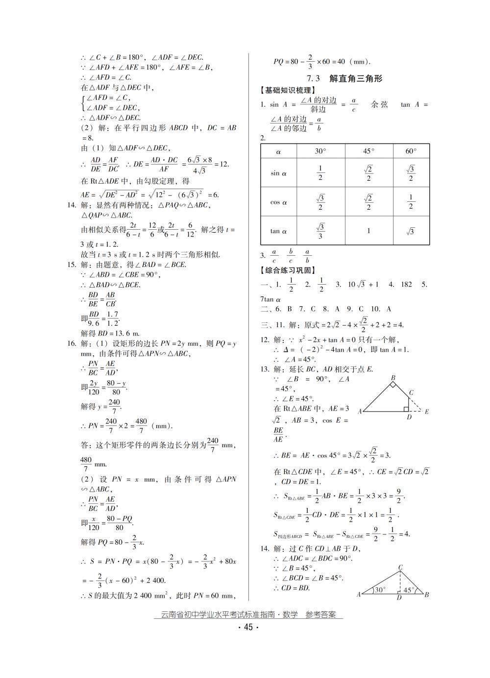 2018秋云南初中學業(yè)水平考試數(shù)學總復習 第45頁