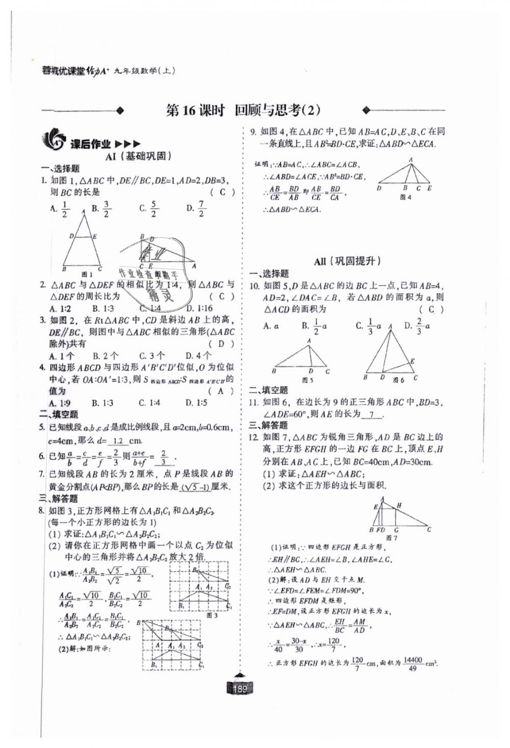 2018年蓉城课堂给力A加九年级数学全一册北师大版 第190页