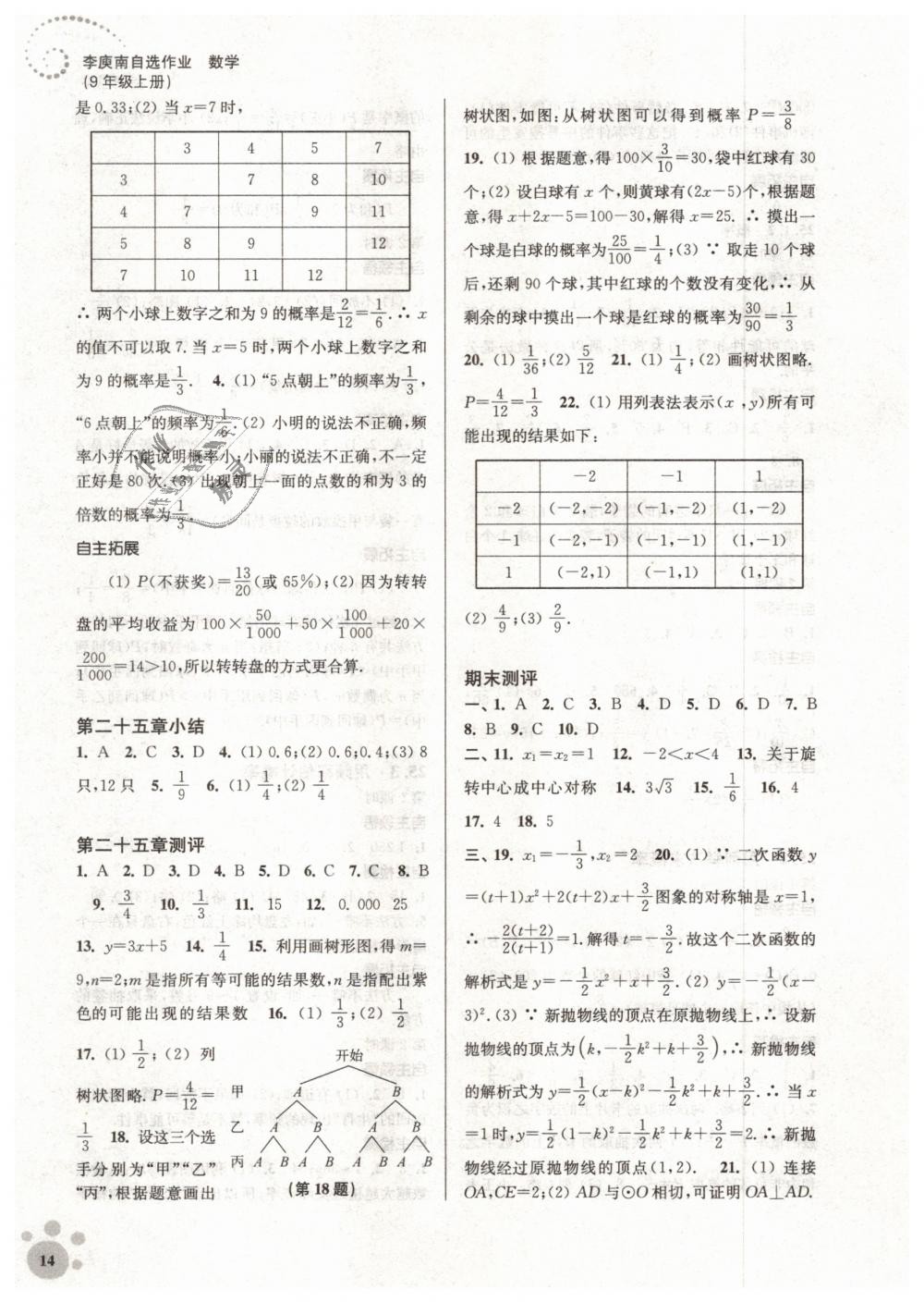 2018年初中数学同步练习李庚南自选作业九年级上册全国版 第14页