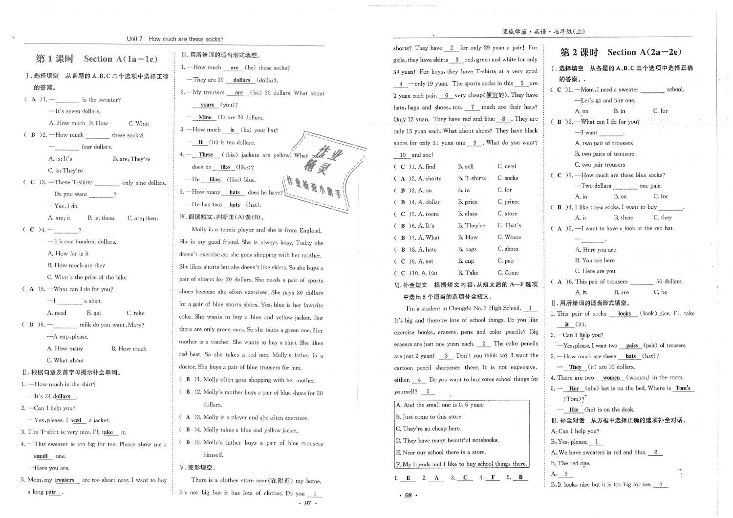 2018年蓉城學霸七年級英語上冊人教版 第51頁