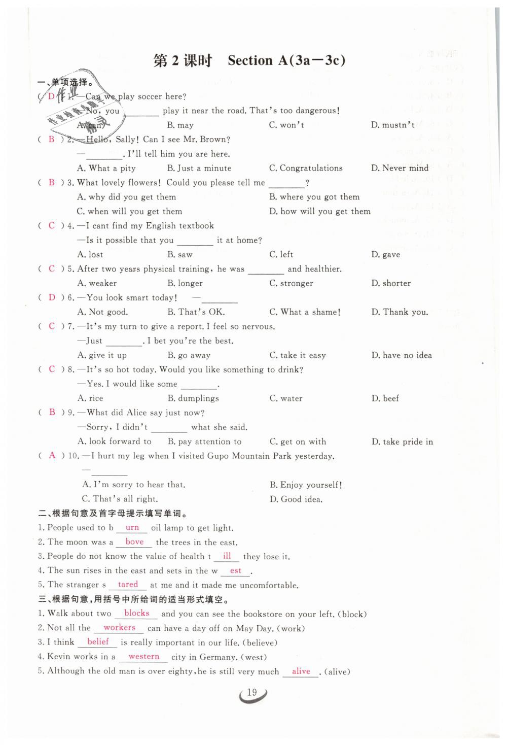 2019年思維新觀察九年級(jí)英語(yǔ)下冊(cè)人教版 第19頁(yè)