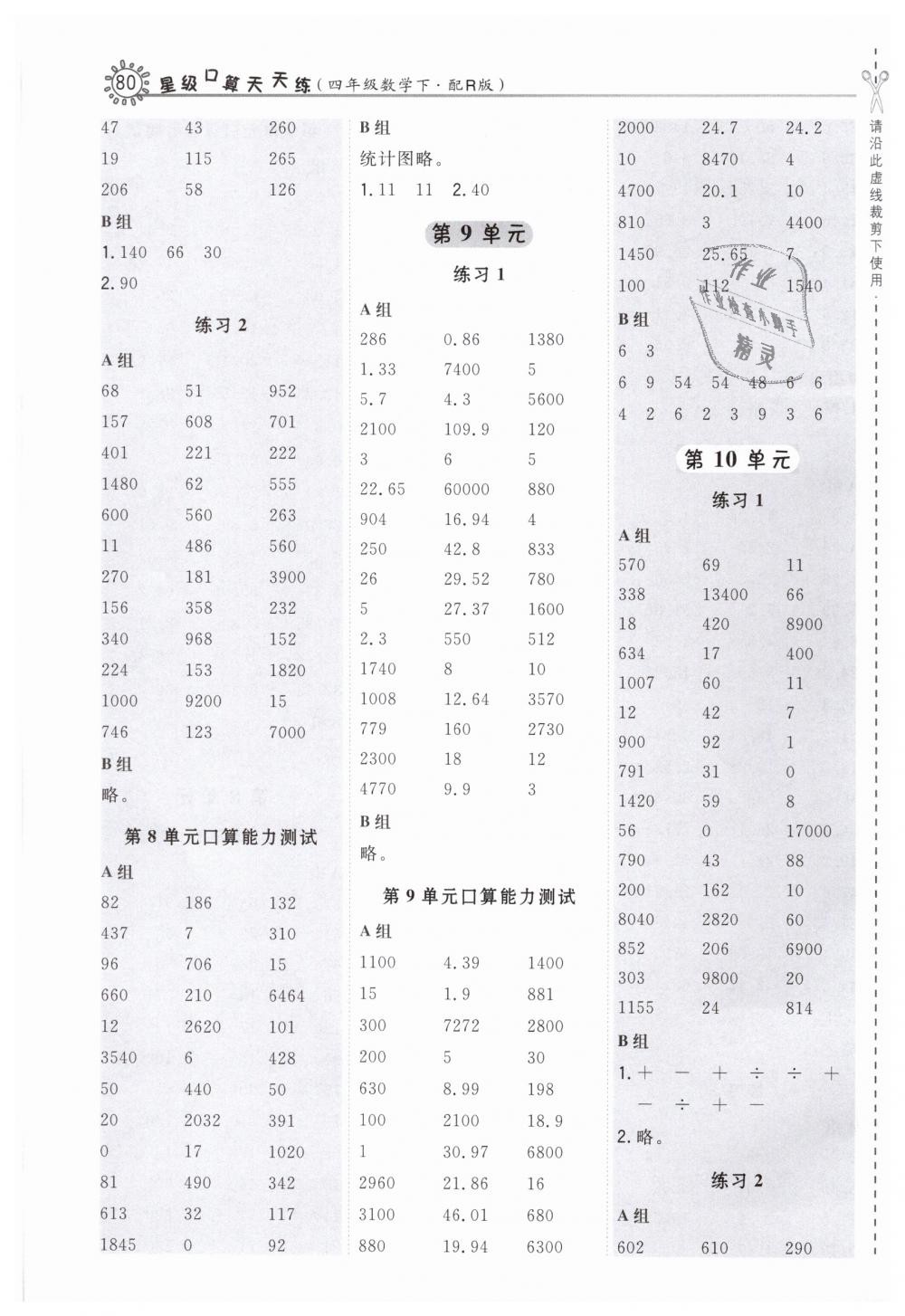 2019年星級(jí)口算天天練四年級(jí)數(shù)學(xué)下冊(cè)人教版 第12頁