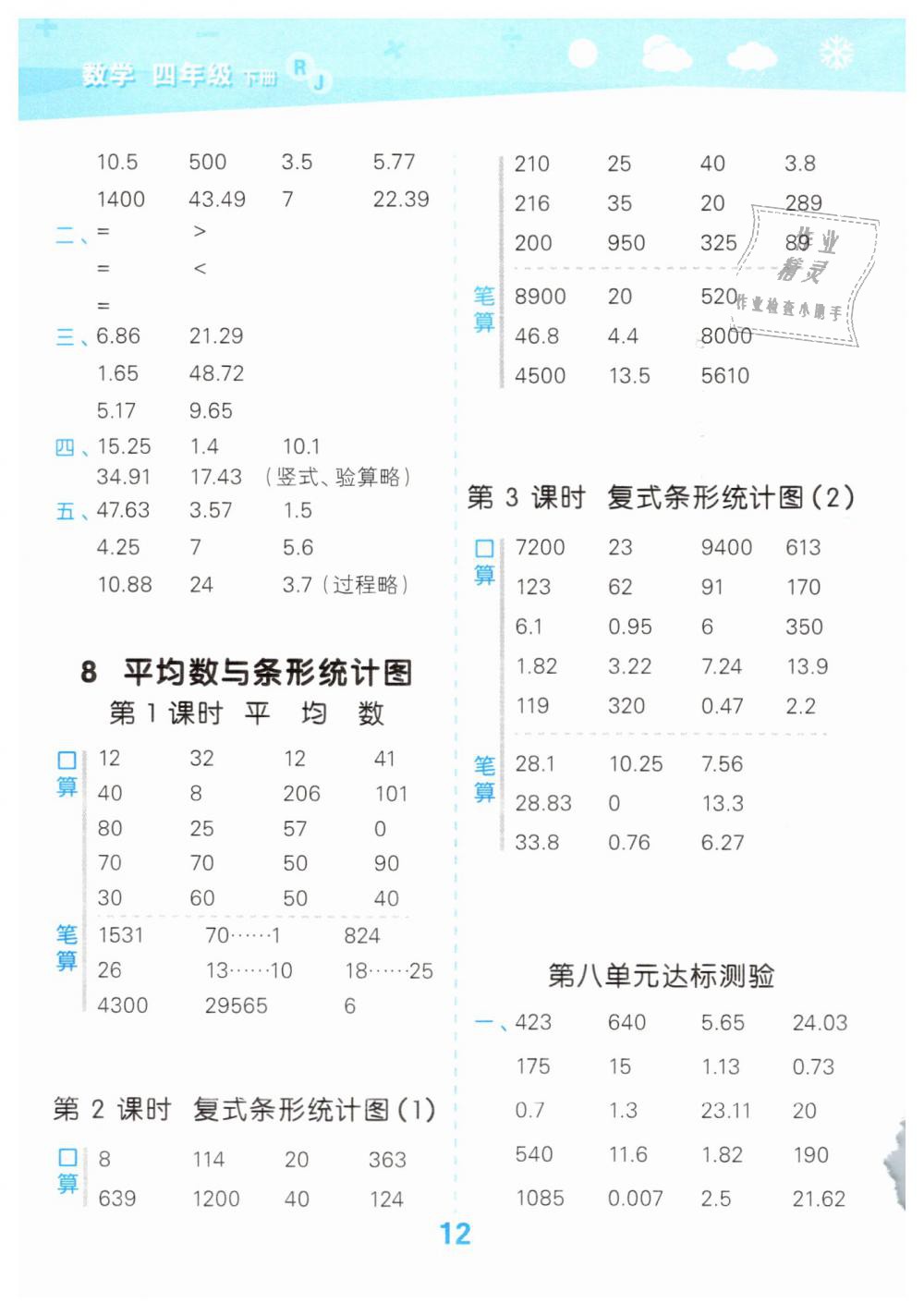 2019年小學口算大通關四年級數(shù)學下冊人教版 第12頁