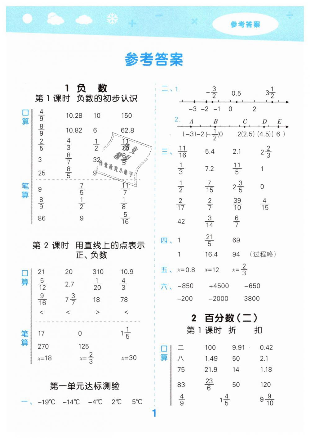 2019年口算大通關(guān)六年級(jí)數(shù)學(xué)下冊(cè)人教版 第1頁(yè)