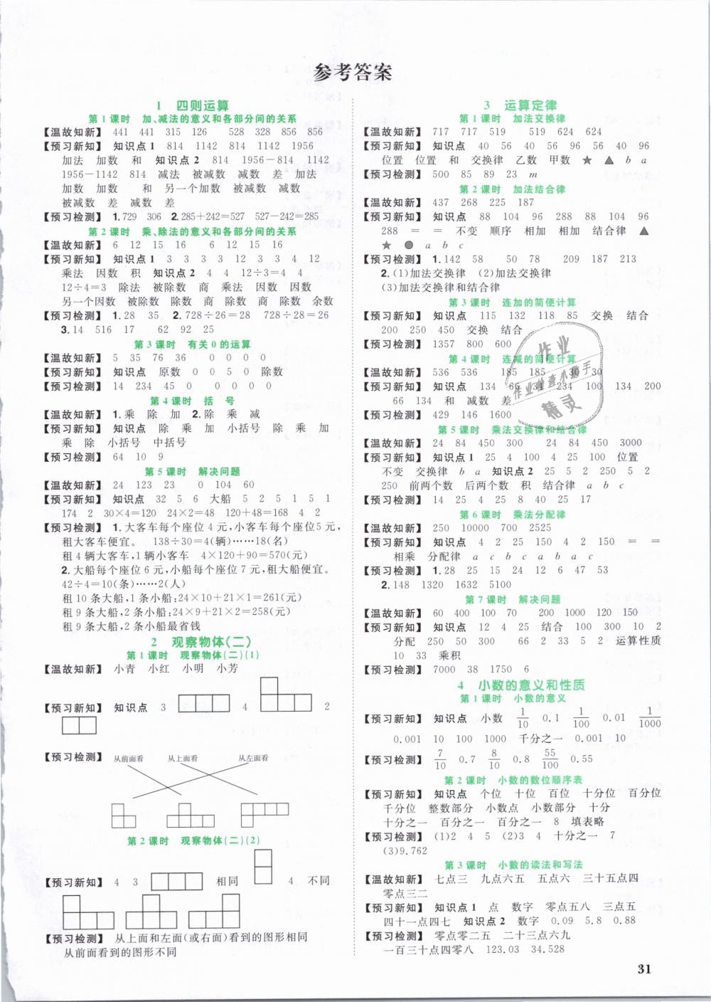 2019年阳光同学课时优化作业四年级数学下册人教版 第11页