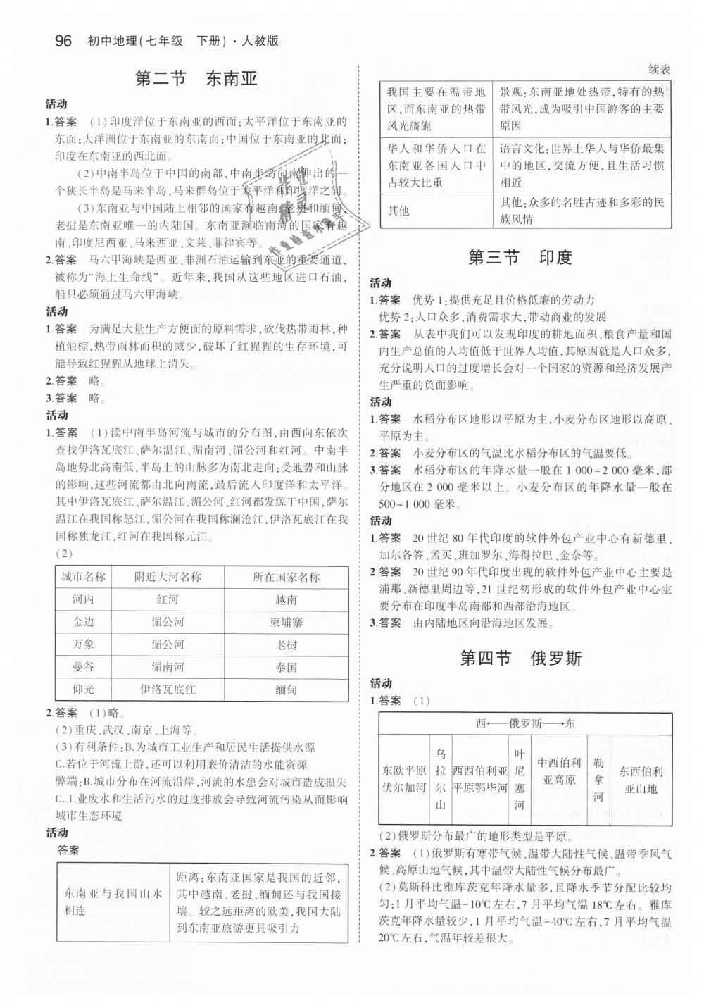 2019年5年中考3年模拟初中地理七年级下册人教版 第29页