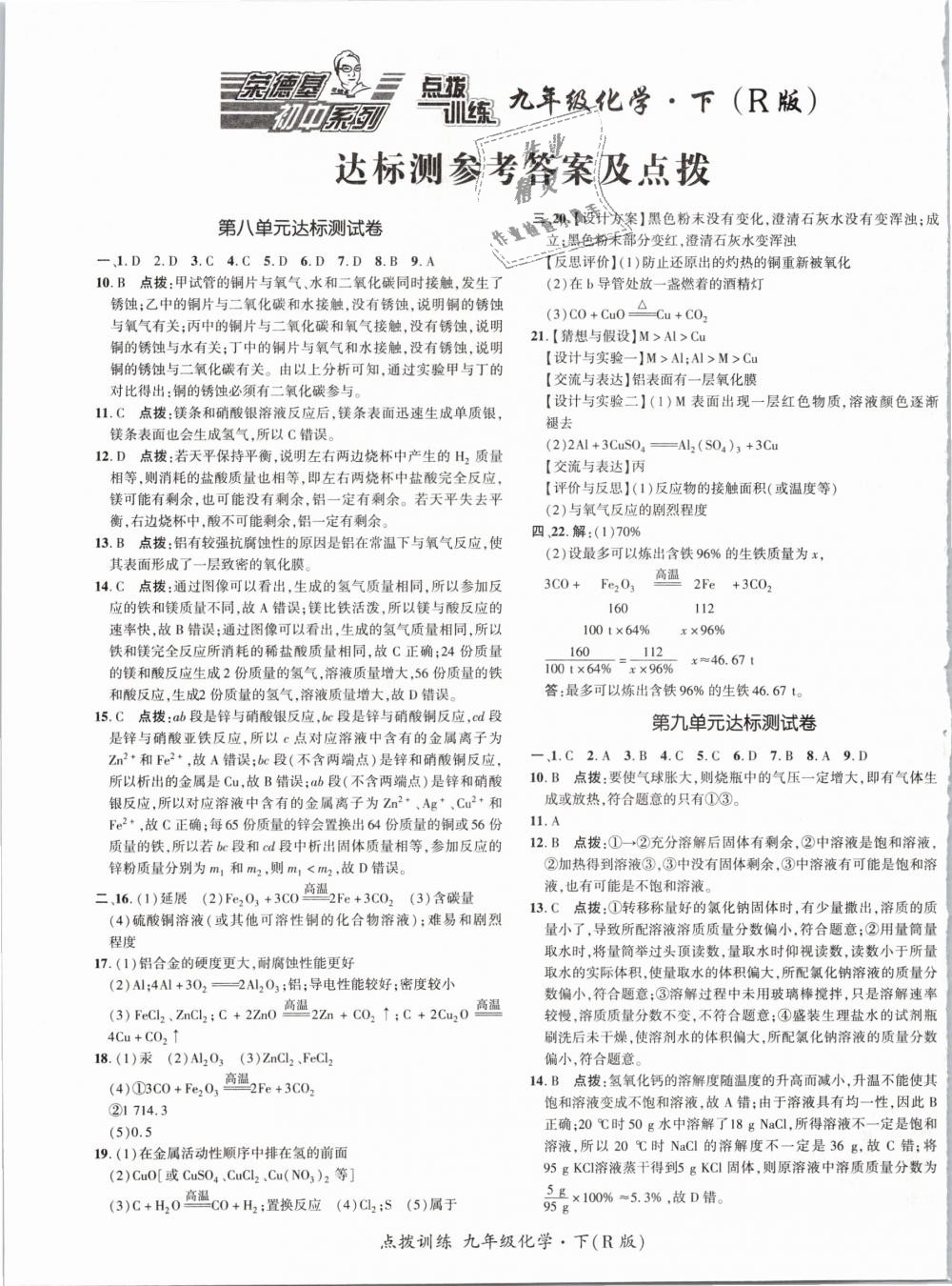 2019年點撥訓(xùn)練九年級化學(xué)下冊人教版 第1頁