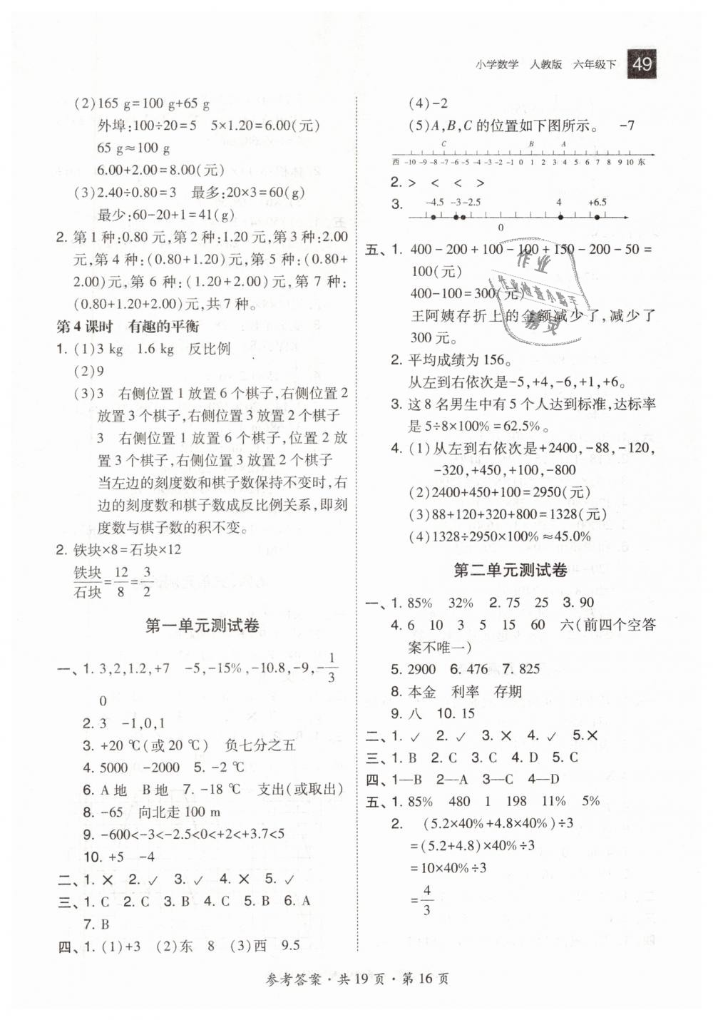 2019年北大綠卡六年級(jí)數(shù)學(xué)下冊(cè)人教版 第16頁(yè)