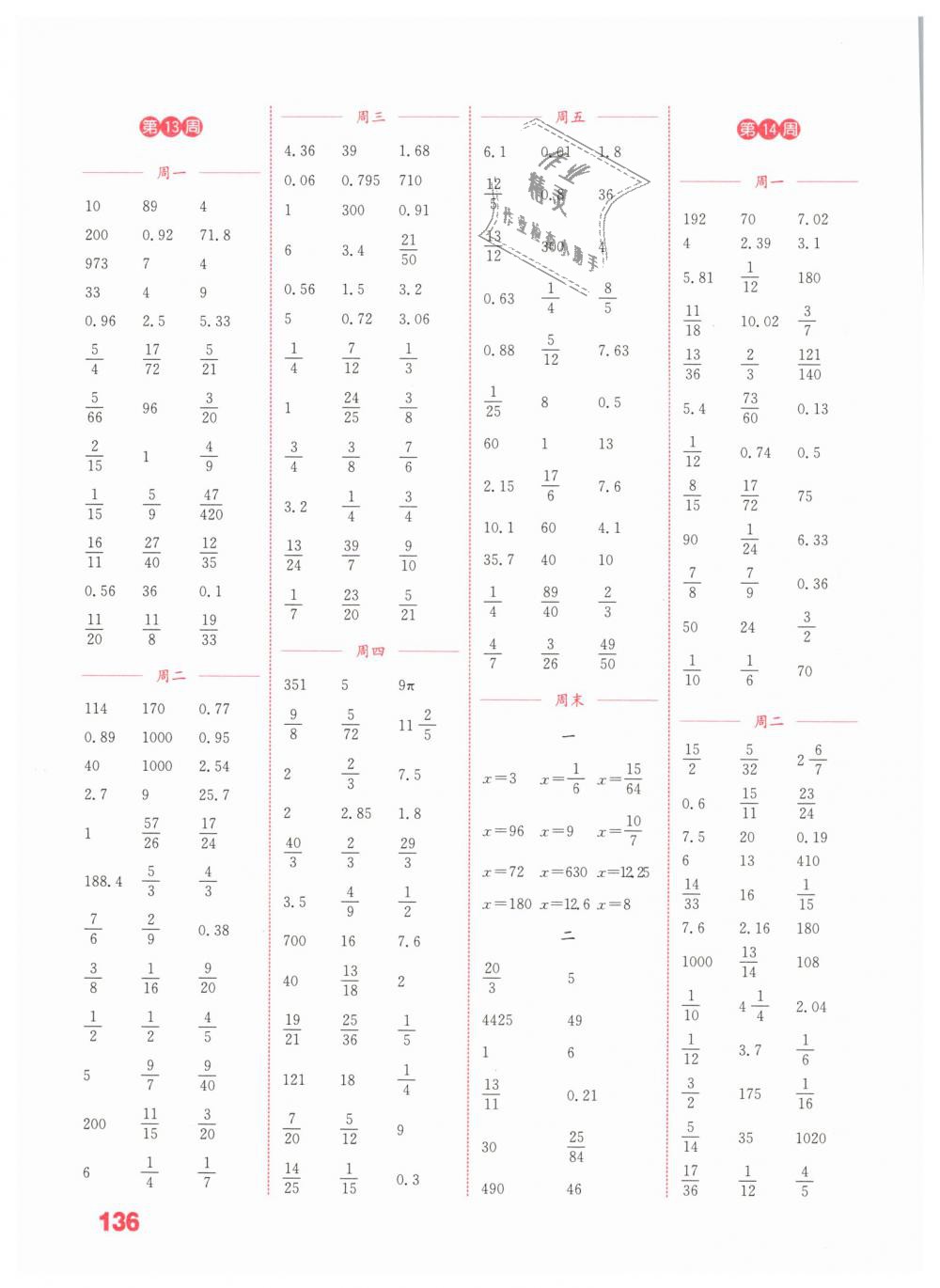 2019年通城学典小学数学计算能手六年级下册苏教版 第10页