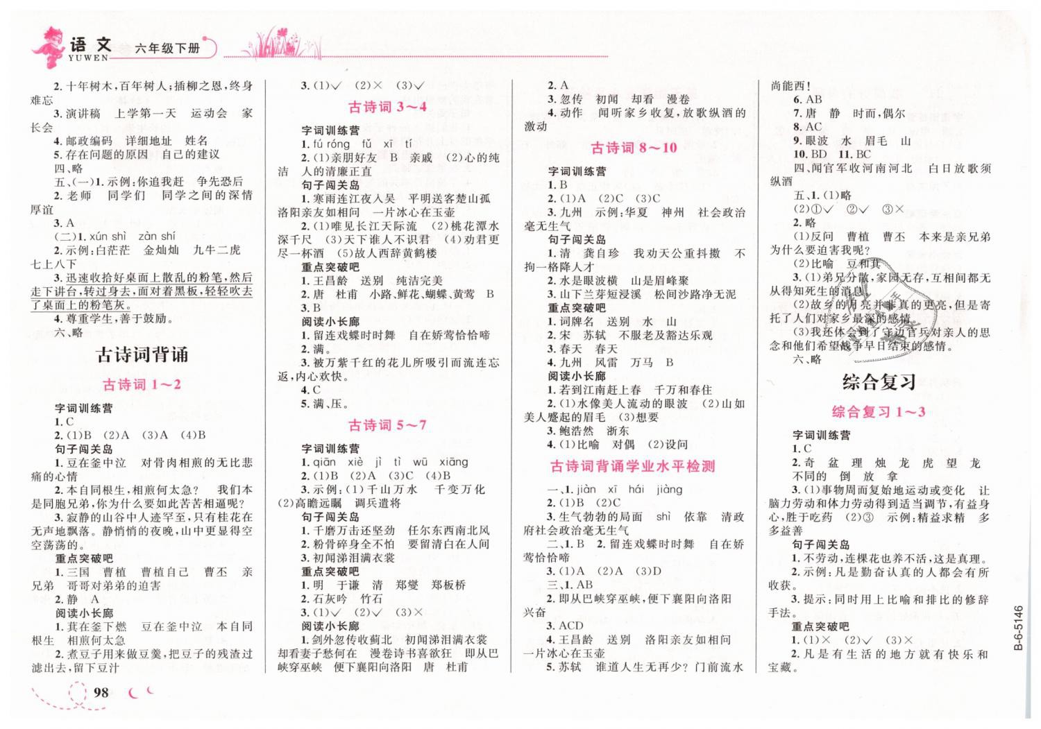 2019年小学同步学考优化设计小超人作业本六年级语文下册人教版 第8页