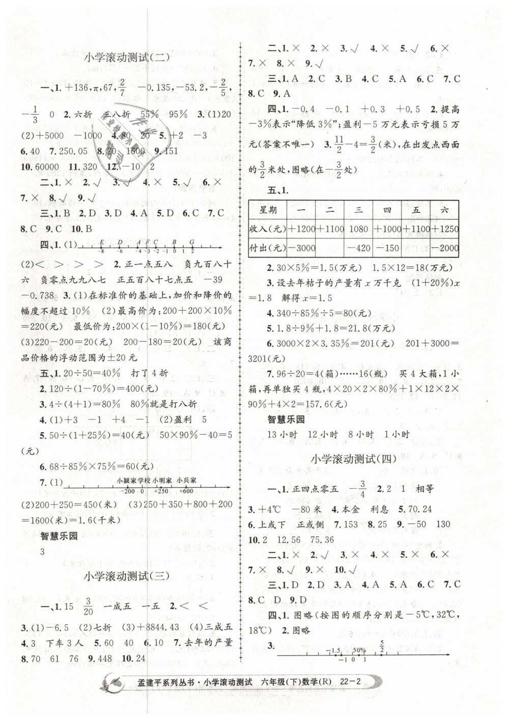 2019年孟建平小學(xué)滾動測試六年級數(shù)學(xué)下冊人教版 第2頁