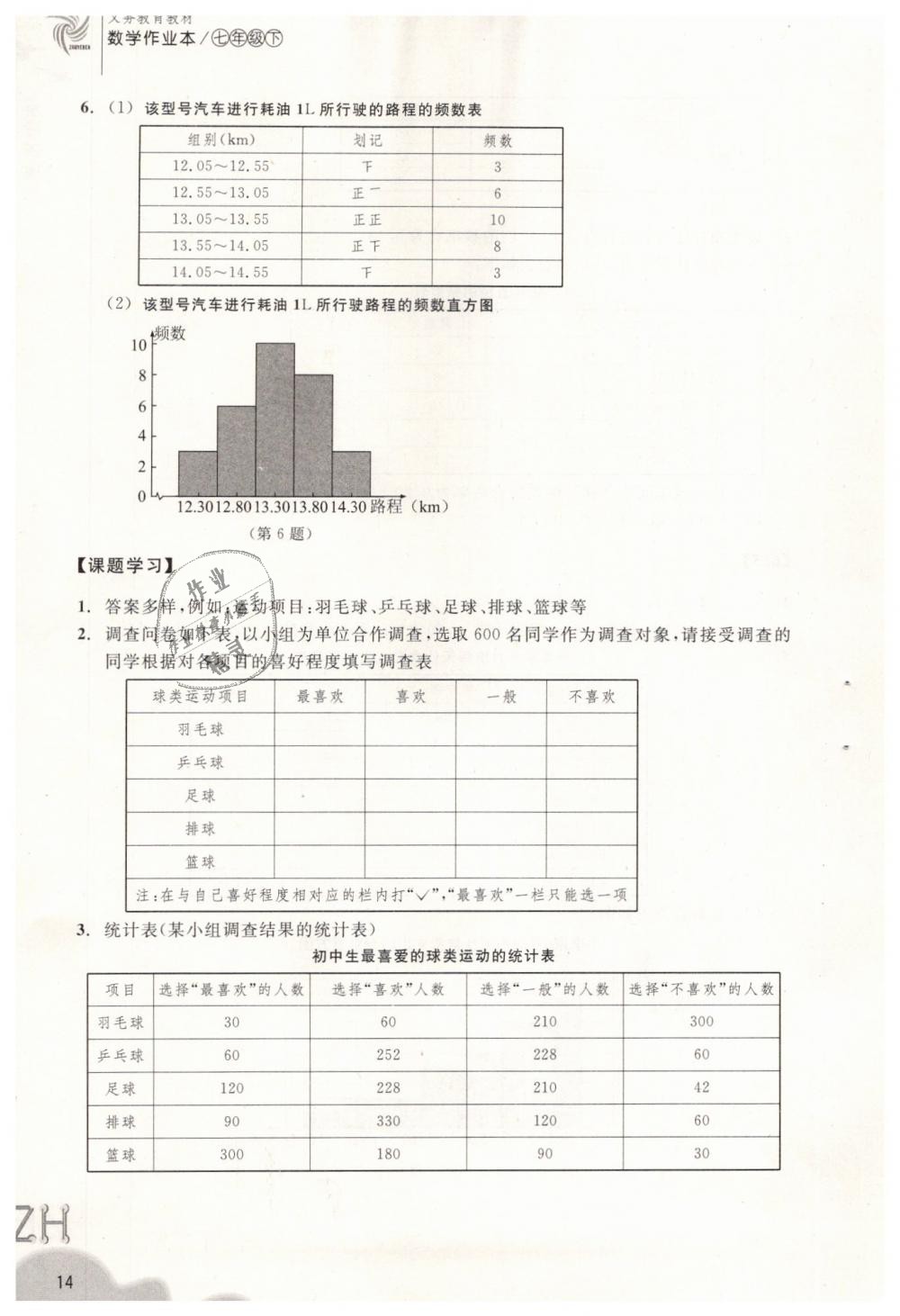 2019年作业本七年级数学下册浙教版浙江教育出版社 第14页