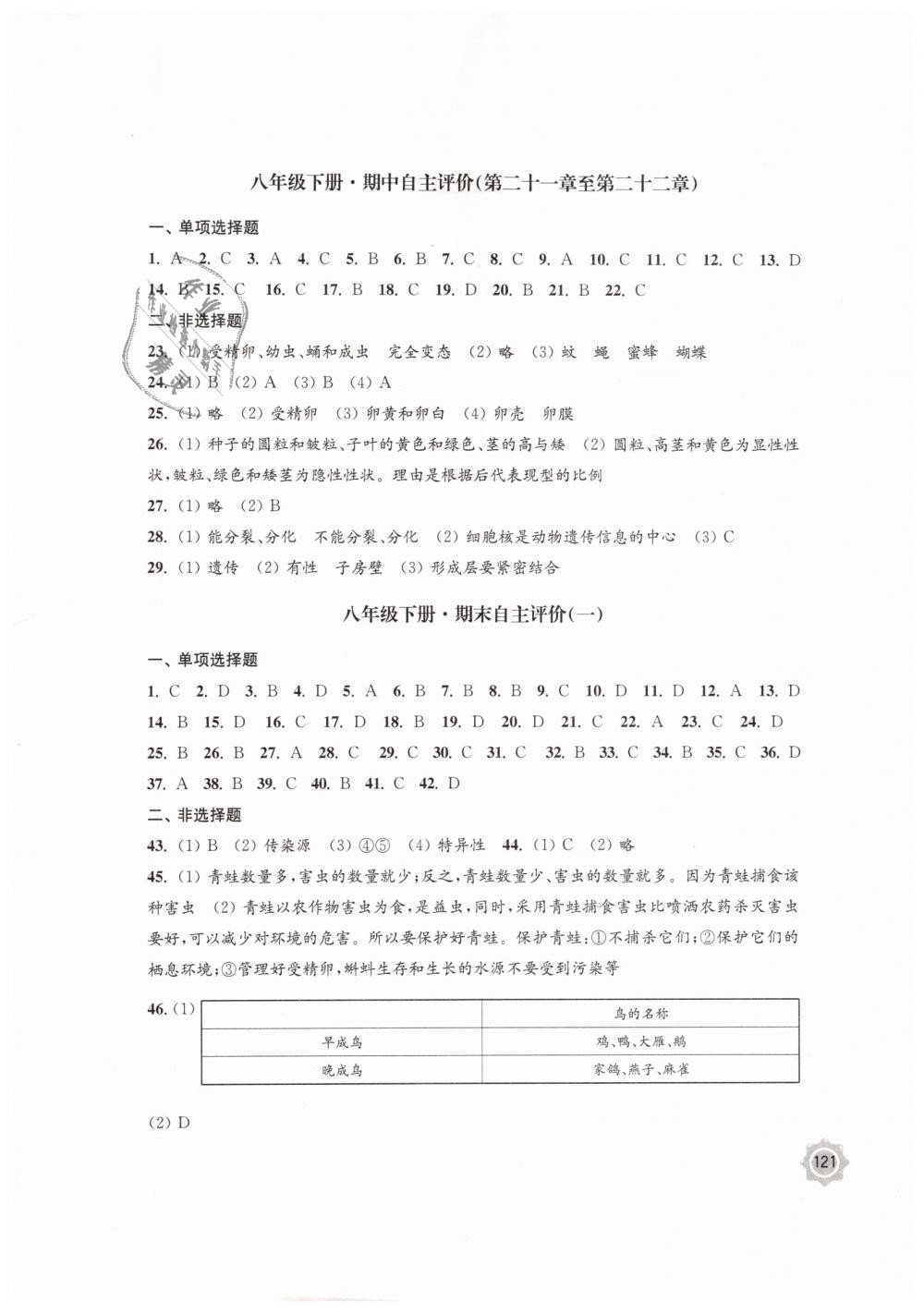 2019年学习与评价八年级生物学下册苏教版江苏教育出版社 第7页