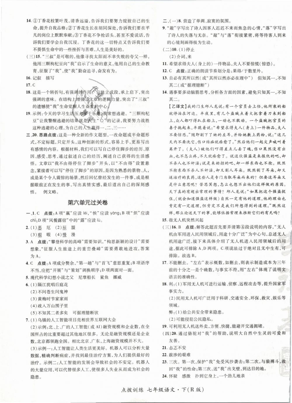 2019年點(diǎn)撥訓(xùn)練七年級語文下冊人教版 第5頁