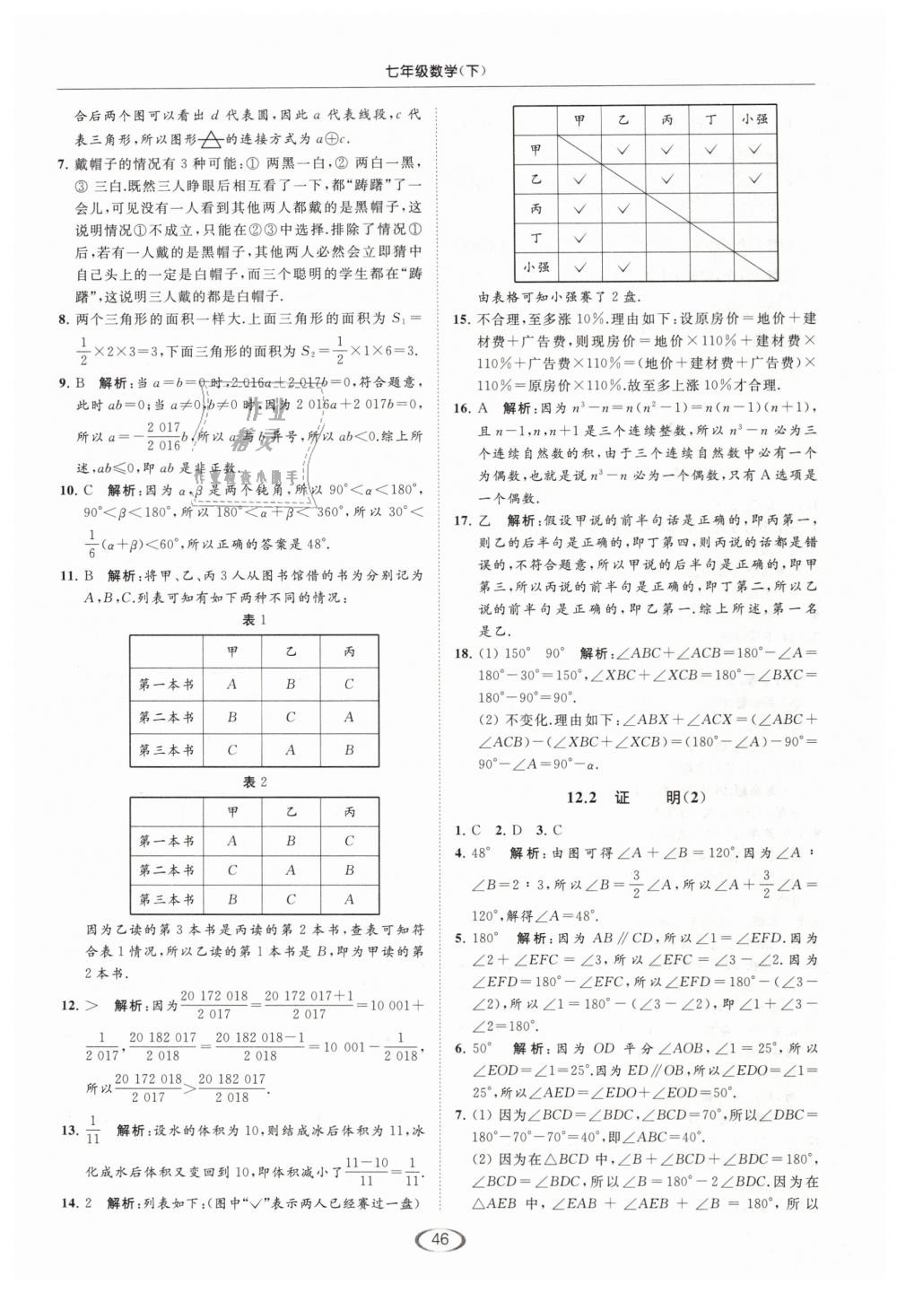 2019年亮點(diǎn)給力提優(yōu)課時(shí)作業(yè)本七年級(jí)數(shù)學(xué)下冊(cè)江蘇版 第46頁(yè)