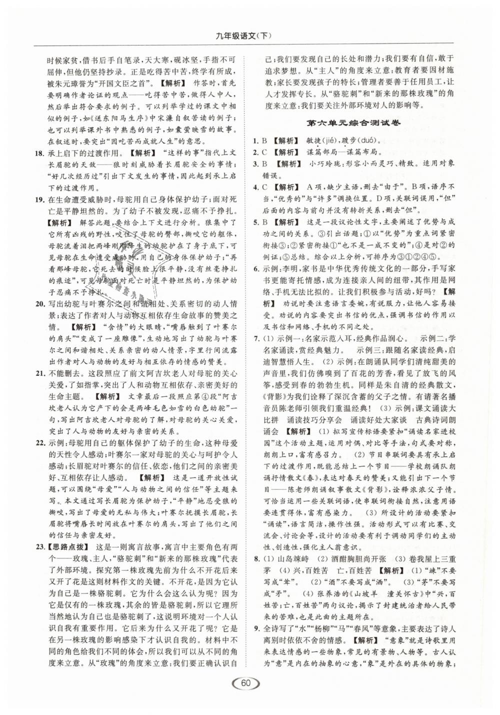 2019年亮點(diǎn)給力提優(yōu)課時(shí)作業(yè)本九年級(jí)語(yǔ)文下冊(cè)江蘇版 第60頁(yè)