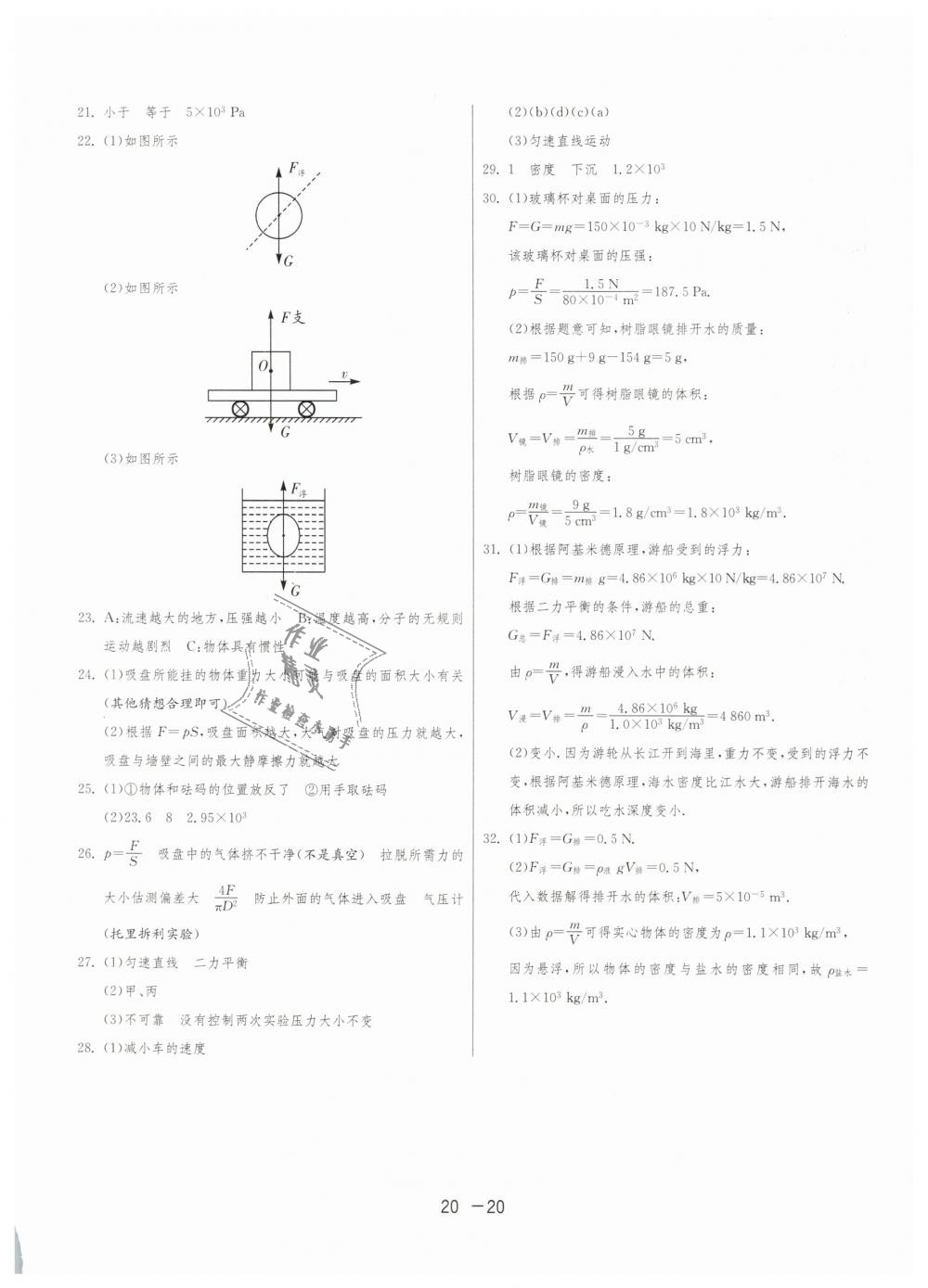 2019年1課3練單元達(dá)標(biāo)測(cè)試八年級(jí)物理下冊(cè)蘇科版 第20頁