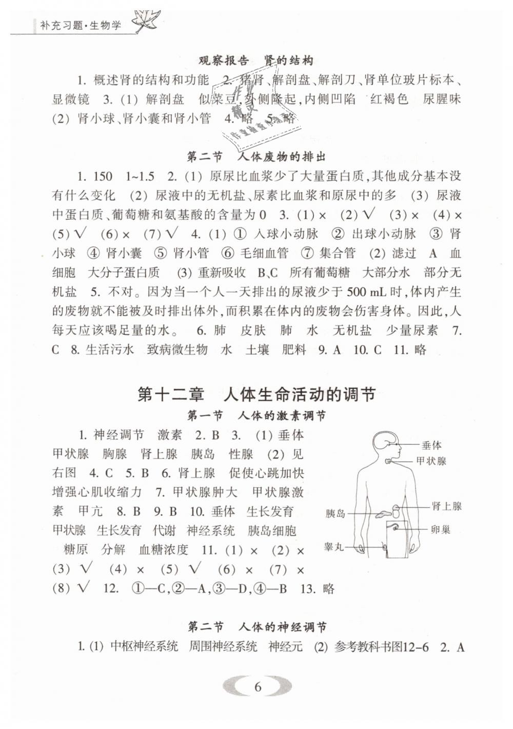 2019年補充習(xí)題七年級生物學(xué)下冊蘇教版江蘇鳳凰教育出版社 第6頁