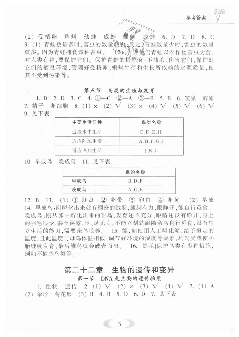 2019年補充習題八年級生物學下冊蘇教版江蘇鳳凰教育出版社 第3頁