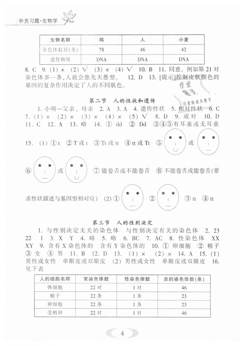 2019年補充習(xí)題八年級生物學(xué)下冊蘇教版江蘇鳳凰教育出版社 第4頁